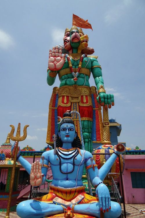 Statula, Šventykla, Hanumanas, Beždžionių Dievas, Panchamukhi Hanuman, Mitologija, Hinduizmas, Religija, Singapatna, Karnataka, Indija