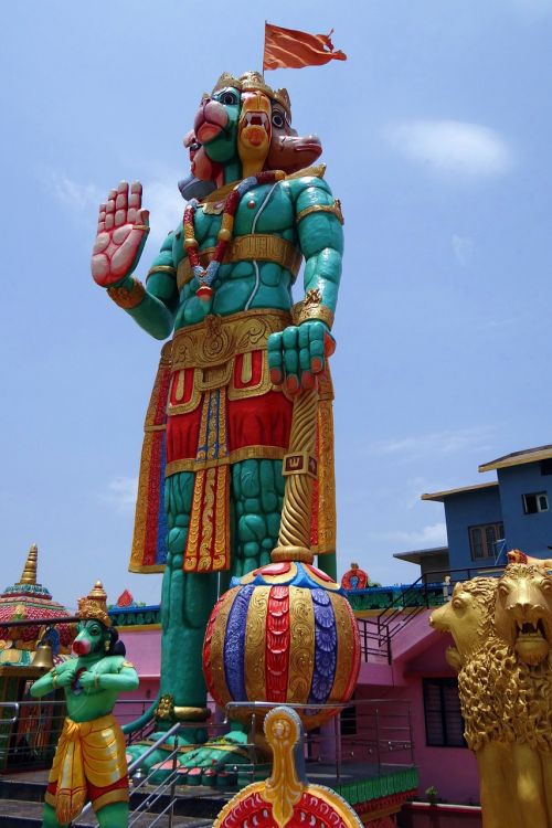 Statula, Šventykla, Hanumanas, Beždžionių Dievas, Panchamukhi Hanuman, Mitologija, Hinduizmas, Religija, Singapatna, Karnataka, Indija