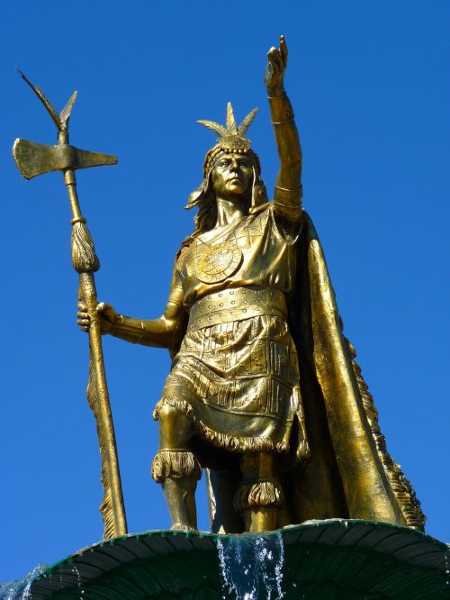 Statula, Žmogus, Karys, Inca, Cusco, Peru, Auksinis, Fontanas