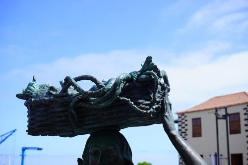 Statula, Bronza, Žvejys, Bronzos Statula, Aštuonkojai, Krepšelis, Puerto De La Cruz, Tenerifė