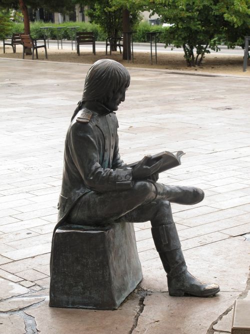 Statula, Skaitymas, Vyras, Sėdi, Bonaparte, Bronza, J - P, Malonumai, Knyga, Skulptūra, Lauke, Miestas, Gatvė, Valence, France