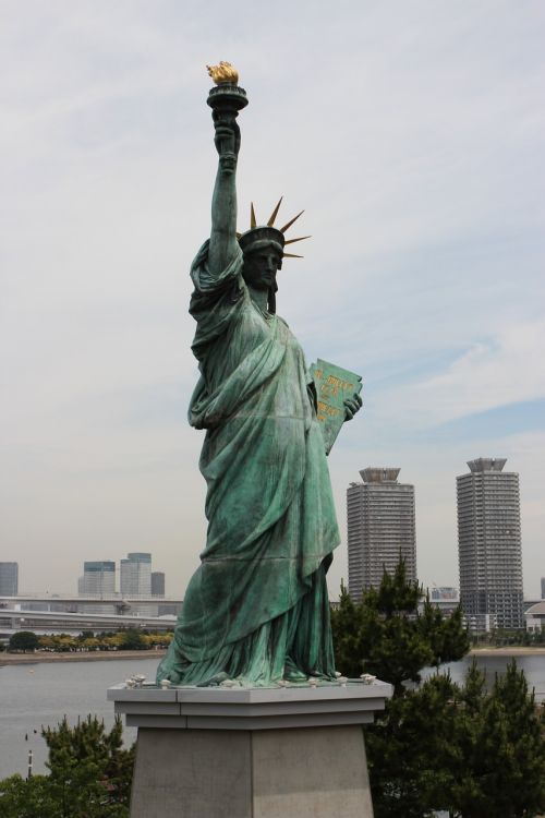 Laisvės Statula, Tokyo, Japonija, Odaiba, Asija, Amerikietis, Niujorkas, Statula, Bronza, Žibintuvėlis, Simbolis, Dangus, Debesys, Usa