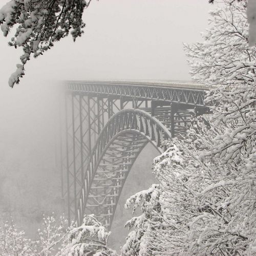 Plieninis Tiltas, Sniegas, Architektūra, Metalas, Medžiai, Ledas, Kraštovaizdis, Žiema, Upė, Struktūra, Vaizdingas, Lauke, Naujas Upės Tarpeklis, Vakarų Virdžinija, Usa