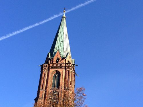 Bokštas, Lüneburg, Nicolai Bažnyčia, Contrail, Spire, Bažnyčia, Dangus, Mėlynas