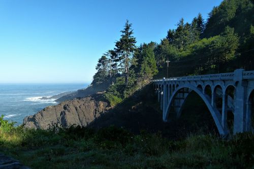 Akmeninis Tiltas, Pastatas, Kranto Linija, Pakrančių Uolos, Oregonas, Usa, Gamta, Peizažas, Ramiojo Vandenyno Regionas