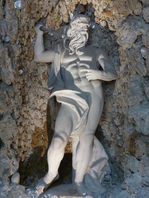 Akmens Figūra, Neptūnas, Vyras, Žmogus, Statula, Tvenkinys, Hellbrunn, Salzburg, Austria