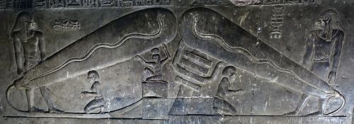 Akmens Reljefas, Egiptas, Senovės, Šventykla, Hathor Šventykla, Djed Ramstis, Gyvatė, Gyvatė, Lotuso Gėlė, Mitologija