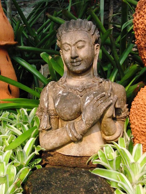 Akmens Moteris, Statula Moteris, Statula, Skulptūra, Augalai, Parko Skulptūra, Kelionė, Folkloras, Tailandas