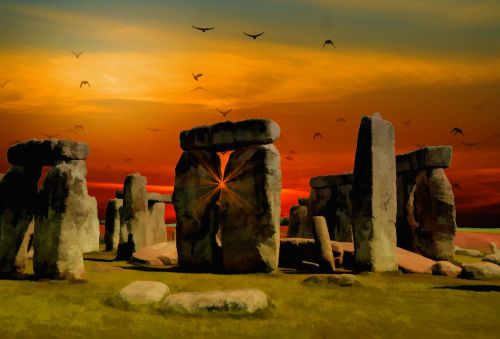 Stonehenge,  Nuolatiniai & Nbsp,  Akmenys,  Saulėlydis,  Saulėtekis,  Dusk,  Aušra,  Skaitmeninis,  Menas,  Anglija,  Stonehenge Saulėlydis