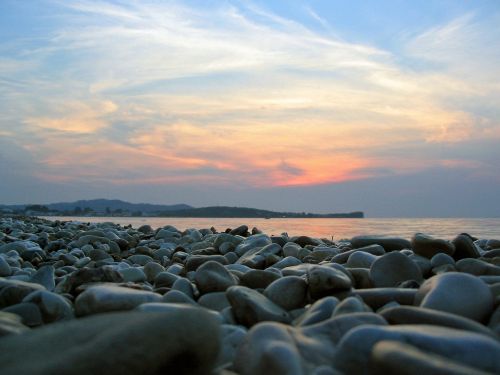 Akmenys, Jūra, Abendstimmung, Dangus, Corfu, Graikija, Žvyro Paplūdimys