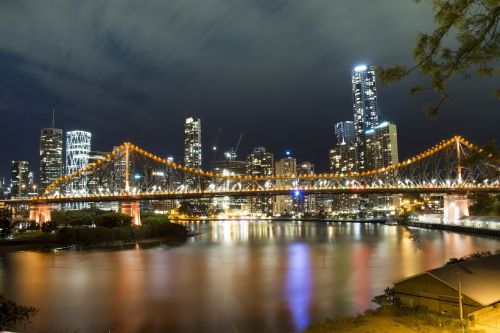 Istorijos Tiltas, Brisbane, Naktis, Žibintai, Upė, Miesto, Vanduo, Atspindys, Vakaras, Verslas, Rajonas, Australia, Miesto Panorama