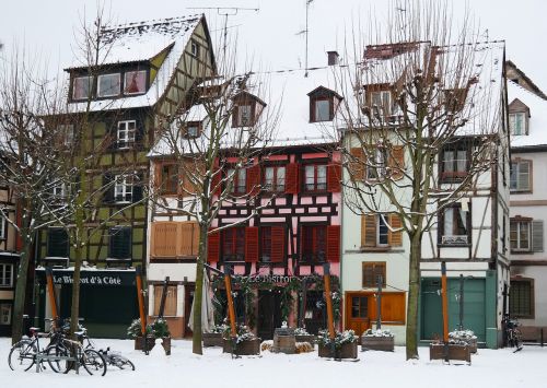 Strasbourg,  France,  Senas Miestas,  Sniegas,  Žiema,  Kiemas,  Namai