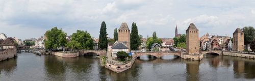 Strasbourg, France, Alsace, Padengti Tiltai, Upė, Panorama