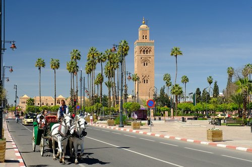Gatvė,  Miestas,  Kelionė,  Architektūra,  Turizmas,  Arklys,  Vežimas,  Bokštas,  Kultūra,  Marokas,  Marakešas