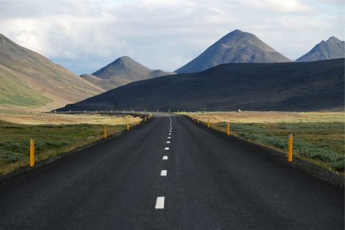 Gatvė, Kelias, Vienišas, Iceland, Smailės, Kalnai, Kalvos, Kaimas, Dangas, Žolė, Laukai