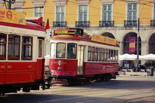 Gatvių Automobiliai, Lisbonas, Lisboa, Portugal, Tramvajus, Miesto, Elektrinis, Tramvajus, Vežimėlis, Miesto Panorama, Turizmas, Portugalų, Praça Do Comércio