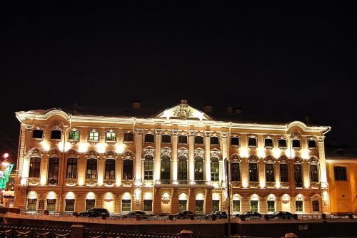 Strogano Rūmai, Sankt Peterburgas, Rusija, Architektūra, Naktis, Apšviestas, Barokas, Gyvenamoji Vieta, Istorija, Fasadas, Muziejus, Akmuo