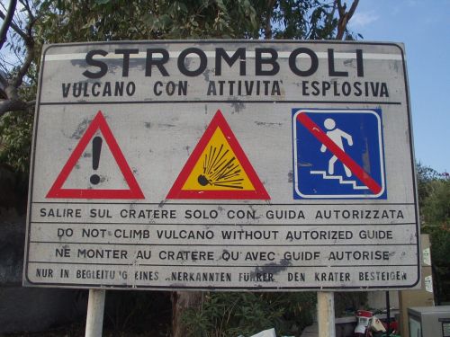 Stromboliai, Vulkanas, Warnschild, Įspėjimas, Sicilija, Italy