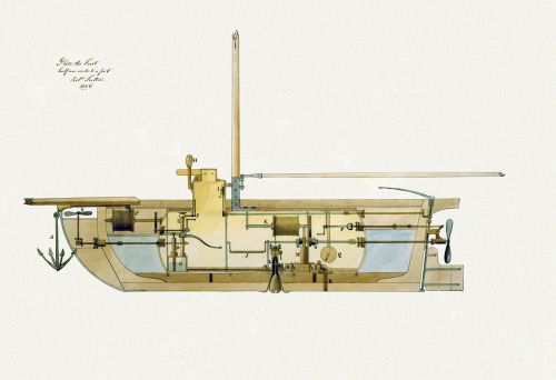 Povandeninis Laivas, U Valtis, Schema, Techninis Piešinys, Dizainas, Eskizas, 1806, Skerspjūvis