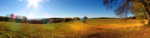 Šumava, Ruduo, Kraštovaizdis, Gamta, Panorama, Lapkritis, Saulėtas, Mėlynas Dangus, Medžiai, Kalnai, Dangus