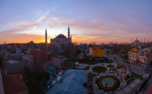 Cami, Hagia Sophia, Istanbulas, Turkija, Saulėtekis, Sultanahmet, Miesto Panorama