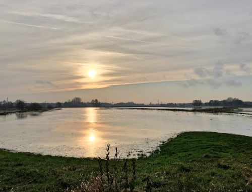 Saulėlydis, Pranešta, Potvynis, Žiema, Žiemos Saulė, Abendstimmung, Saulė, Dangus, Kraštovaizdis, Gamta, Debesys, Užtvindytos Pievos, Teufelsmoor