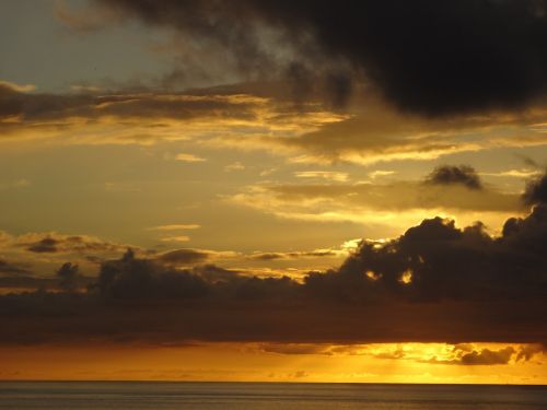 Saulėlydis, Okinawa, Jūra, Oranžinis Dangus, Debesis