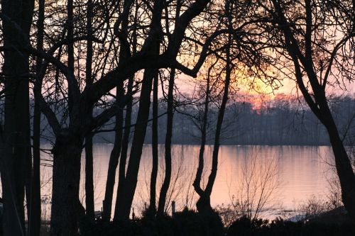 Saulėlydis, Bankas, Abendstimmung, Gamta, Vanduo, Vakaras, Dangus, Ežeras, Medžiai, Ruduo, Veidrodis