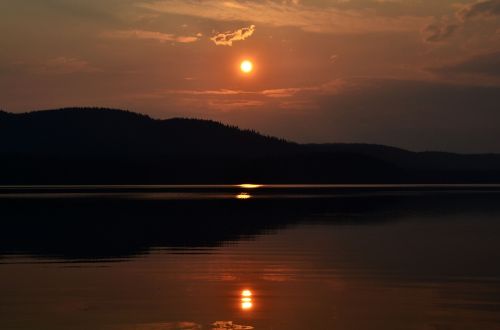 Saulėlydis, Ežeras, Vanduo, Oranžinė, Debesys