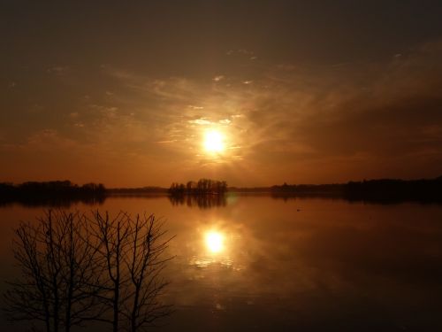 Saulėlydis, Ežeras, Saulė, Abendstimmung, Gamta