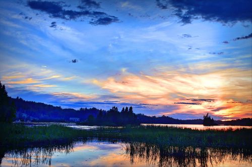 Saulėlydis, Twilight, Vakaras, Ežeras, Debesys, Québec, Kanada