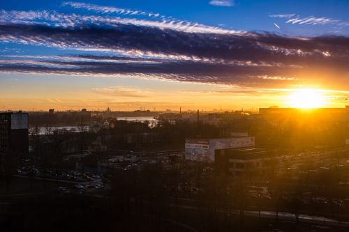 Saulėlydis, Debesys, Panorama, Horizontas