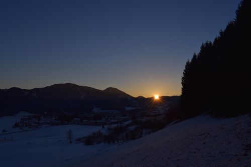 Saulėlydis, Vakaras, Vakarinis Dangus, Abendstimmung, Žiema, Žiemą, Aflenz, Styria, Austria, Twilight, Dangus