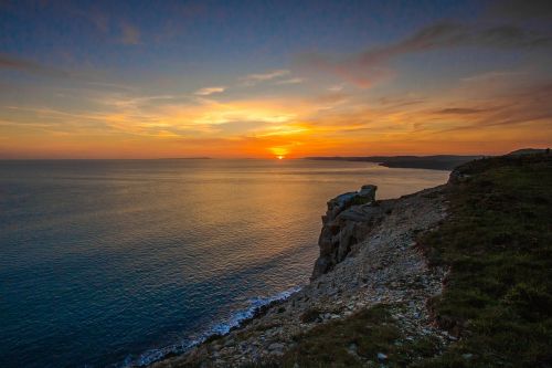 Saulėlydis, Vandenynas, Panorama, Juros Šlaitas, Dorset, Anglija