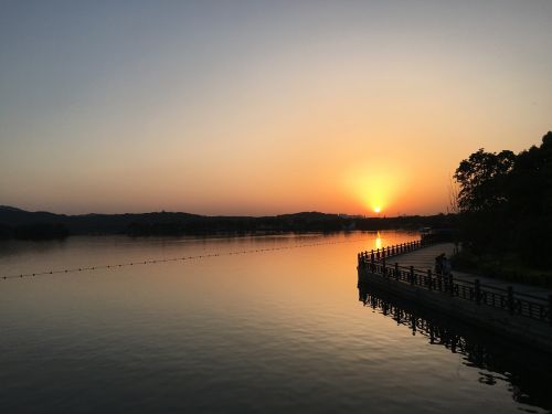 Saulėlydis, Lakefront, Taihu Ežeras, Suzhou, Vasaros Pradžia
