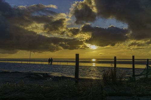 Saulėlydis, Wadden Jūra, Norddeich, Saulė, Debesys, Vakarinis Dangus, Abendstimmung, Afterglow, Peizažai, Dangus, Gamta, Vakaras