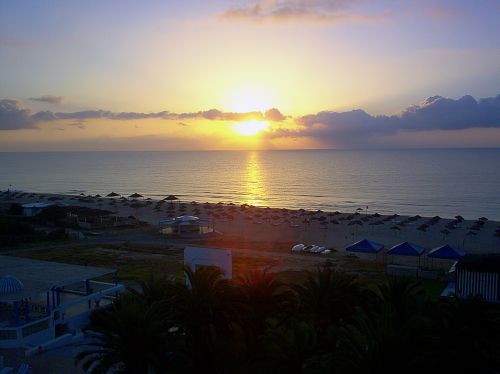 Saulėlydis, Jūra, Viduržemio Jūra, Hammamet, Tunisas, Tuniso Respublika, Horizontas