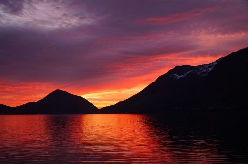 Saulėlydis, Fiordland, Kalnas, Kraštovaizdis, Jūra, Fjordas, Vandenynas, Turistinis
