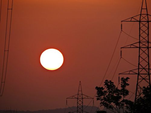 Saulėlydis, Elektrinis Pilonas, Elektrinis Bokštas, Shimoga, Karnataka, Indija