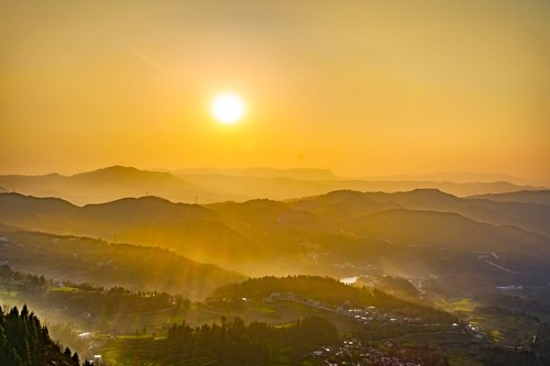 Saulėlydžio,  Kalnų,  Rūkas,  Šalis,  Guizhou, 晴隆 县,  Violetinė Arklys Miestelis,  Temstant,  Yunnan-Guizhou Plateau