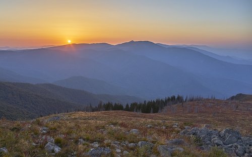 Saulėlydžio,  Kraštovaizdis,  Pobūdį,  Kalnai,  Lauke