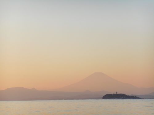 Saulėlydis, Jūra, Enoshima, Vakaras, Mt Fuji, Kraštovaizdis, Japonija, Tylus