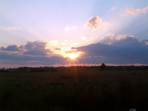 Saulėlydis, Horizontas, Dusk, Dangus, Debesys, Vakaras, Kraštovaizdis, Laukas