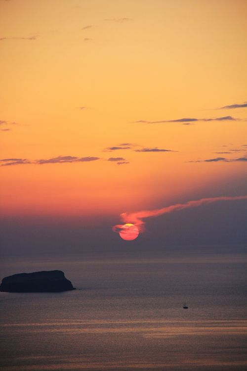 Saulėlydis, Santorini, Jūra, Romantiškas, Abendstimmung, Graikija, Sala, Dangus