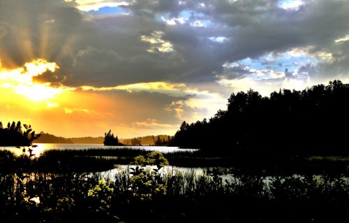 Saulėlydis,  Ežeras,  Debesys,  Twilight,  Dangus,  Gamta,  Québec