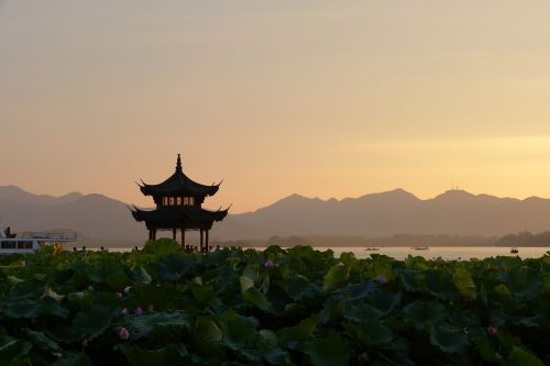 Saulėlydis, Kinija, Pagoda, Lotoso Gėlės