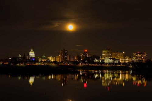 Super, Mėnulis, Panorama, Harrisburgas, Naktis