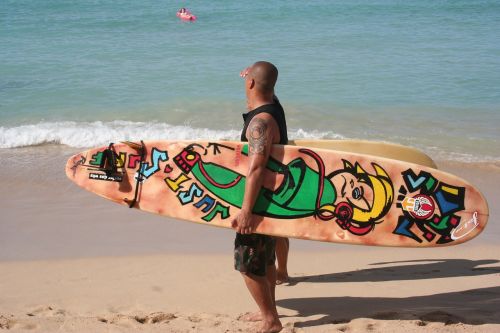 Surfer, Dažyta Banglentė, Hawaii, Oahu, Honolulu, Waikiki Paplūdimys