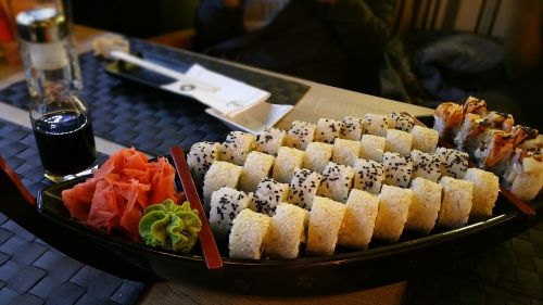Sushi, Maki, Asian, Roll, Asortimentas, Plokštelė, Imbieras, Wasabi