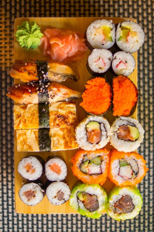 Sushi, Ryžiai, Maistas, Sveikas, Japanese, Wasabi, Imbieras, Pietūs